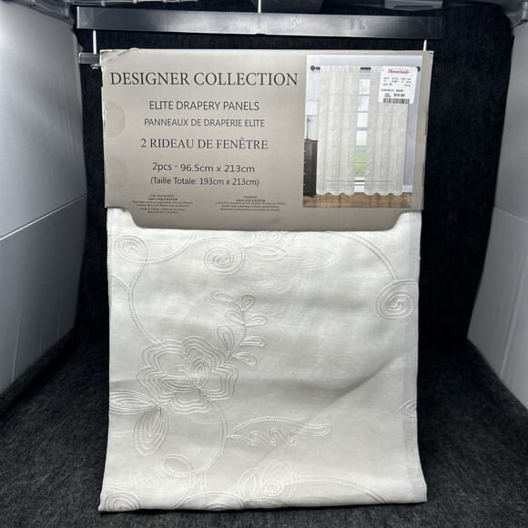 Designer Collection Elite Drapery 2 Window Panels 38 x 84 White Sheer Floral NEW - Picture 3 of 7